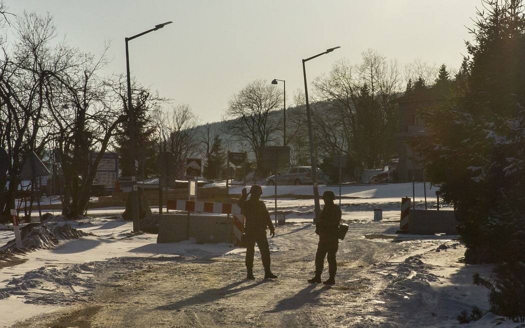 Polish soldiers at the Okraj's pass border post between Poland and the Czech Republic. Poland has closed its borders to foreigners for ten days since 15 March 2020 in order to fight against the Covid-19 pandemic.