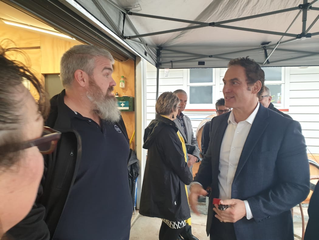 Paul Freeman of Stim Craftsmanship and Minister of Small Business Stuart Nash to announce extra funding for small businesses.