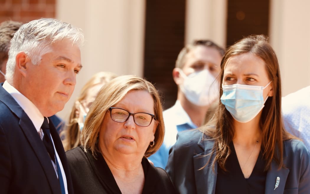 Diane Hunt, mother of slain police officer Matthew Hunt, speaks outside court after her son's killer was sentenced to 27 years jail.