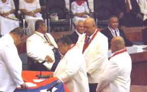 Speaker Leaupepe Toleafoa Faafisi, taking oath of office before the Head of State
