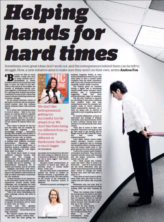 A New Zealand Herald story this week about the reaction to the death of young entrepreneur Jake Millar.