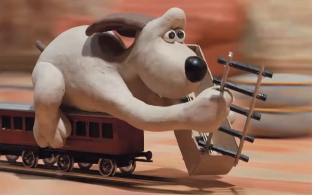 A scene from Wallace and Gromit: The Wrong Trousers.