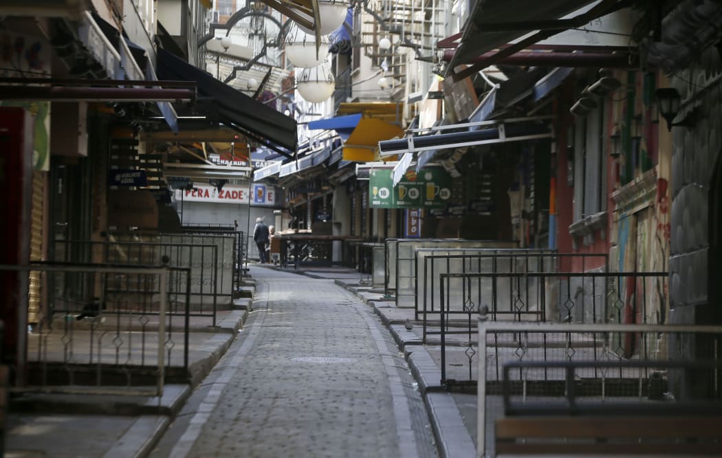 A view of closed shops and cafes around Istiklal Street is seen as people are staying home due to the coronavirus  pandemic in Istanbul, Turkey on April 08, 2020.