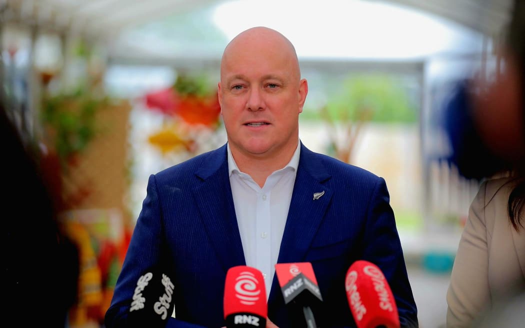 Prime Minister Christopher Luxon speaks after a visit to an Auckland school.