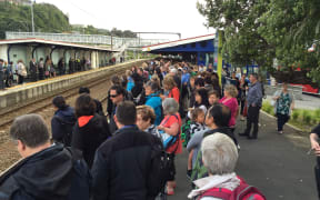 Commuters waiting for trains at Petone station.