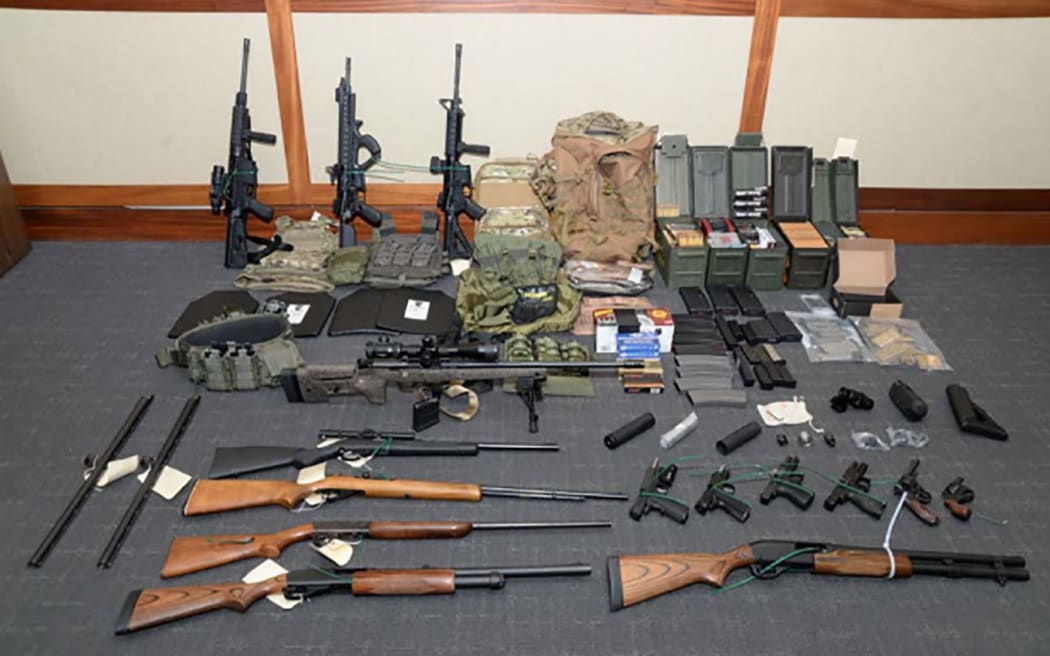 This undated image released by the US Attorney's Office on February 20, 2019, shows weapons seized at the Silver Spring, Maryland, home of US Coast Guard officer Christopher Paul Hasson.