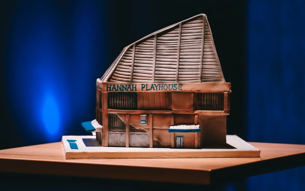 A 50th birthday cake for the Hannah Playhouse 2023 made by Stiletto Bakery Johnsonville