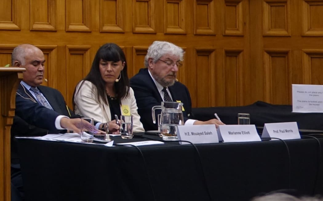 The Iraqi ambassador Mouayed Saleh (left). At a panel discussion in Parliament's Grand Hall. Wellington Feb 25, 2015
