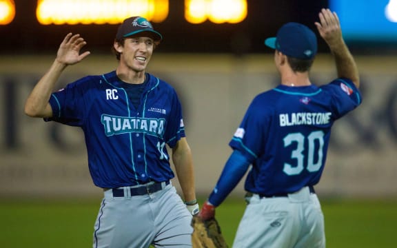 Auckland Tuatara Max Brown and Kent Blackstone.
Action from the Australian Baseball League