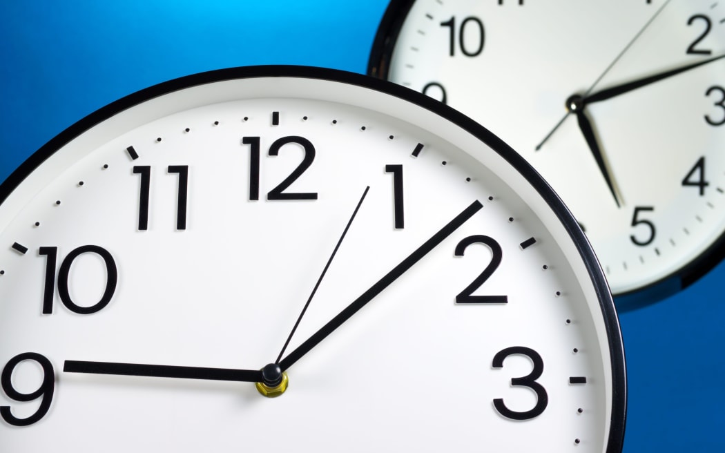 Scheduled time Two wall clocks on blue background