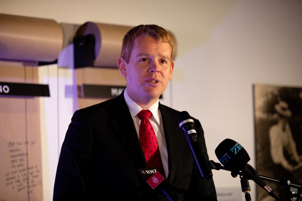 State Services Minister Chris Hipkins speaks to media at the Auckland Museum about closing the gender pay gap.