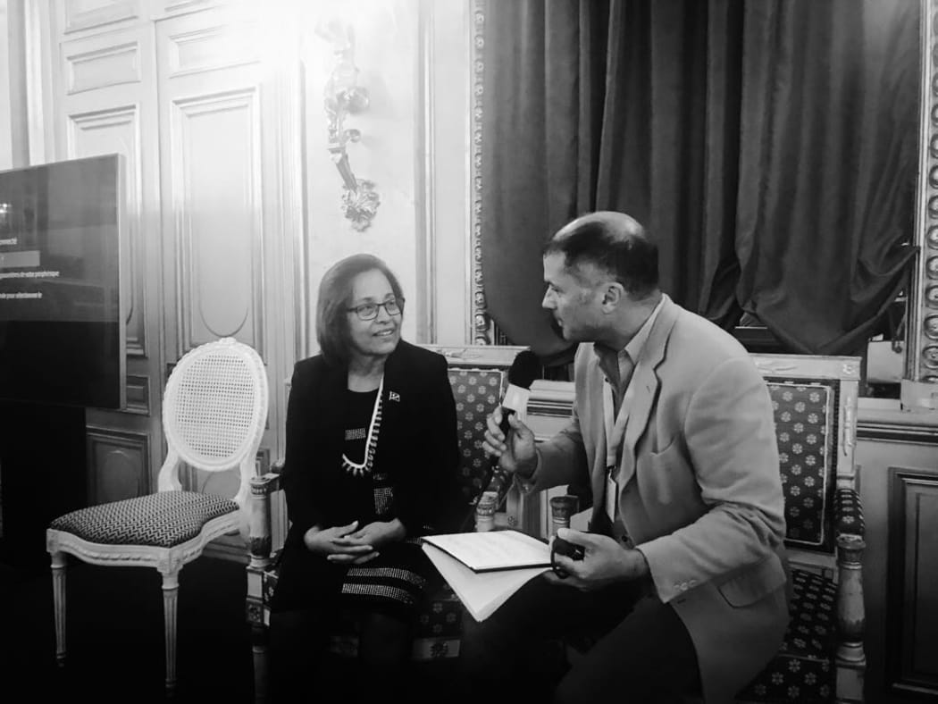 Marshall Islands President Hilda Heine at the One Planet Summit side event in Paris, Climate Finance Working for Women.