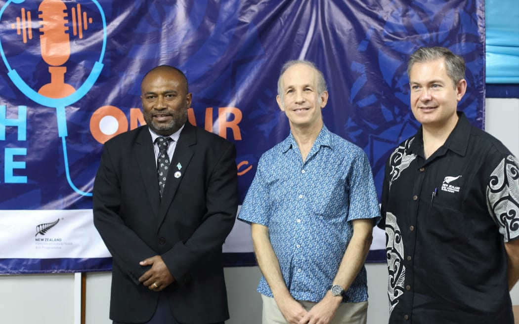 L-R Fiji's Minister for Health and Medical Services, Dr Ifereimi Waqainabete, UNICEF Pacific Representative, Sheldon Yett and New Zealand High Commissioner to Fiji, Jonathan Curr