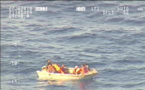 The NZ Defence Force found seven survivors from the ferry on this small boat.