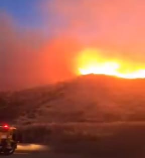 A screengrab from a video shot at the Waikari Valley fire on Sunday night.
