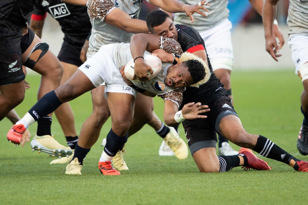 Moana Pasifika halfback Folau Fakatava during the rugby match between M?ori All Blacks v Moana Pasifika - held at FMG Stadium, Hamilton, New Zealand.  05  December  2020