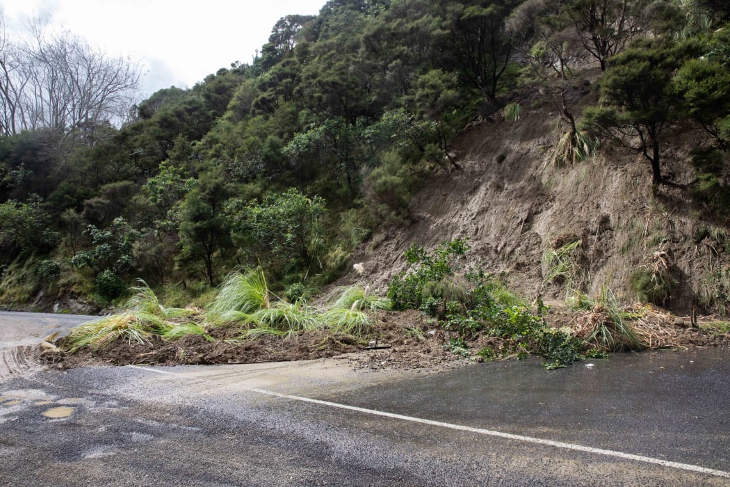 Slips cover the road along State Highway 35
