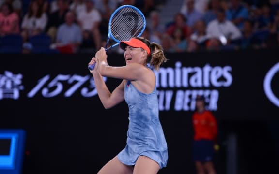 Maria Sharapova of Russia in action against Caroline Wozniacki of Denmark  January 18, 2019.