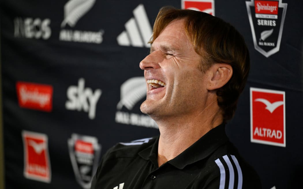 All Blacks coach Scott Robertson during a press conference for the media ahead of the 1st test match against England this weekend in Dunedin. Thursday 4 July 2024. © Photo by Andrew Cornaga / Photosport