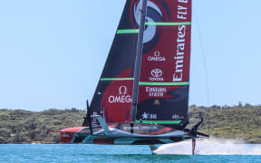 Team NZ trialling their new America's Cup boat Te Rehutai on the Waitemata Harbour, 2020.