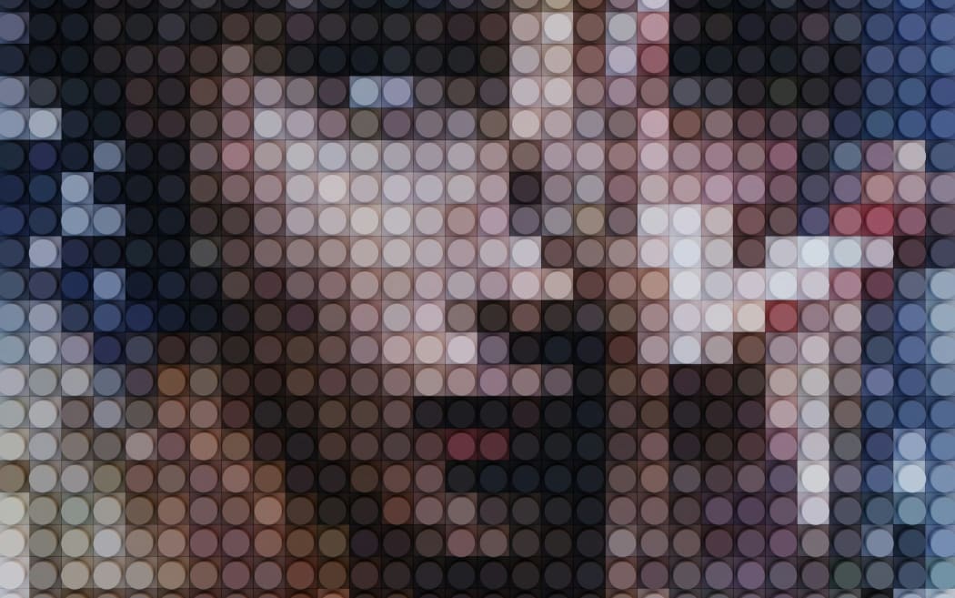 A pixelated woman