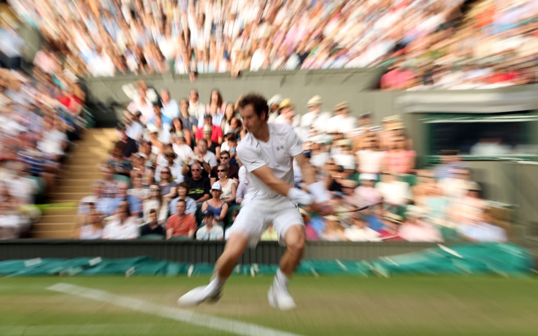 Andy Murray in action during his third round victory, Wimbledon, 2015.