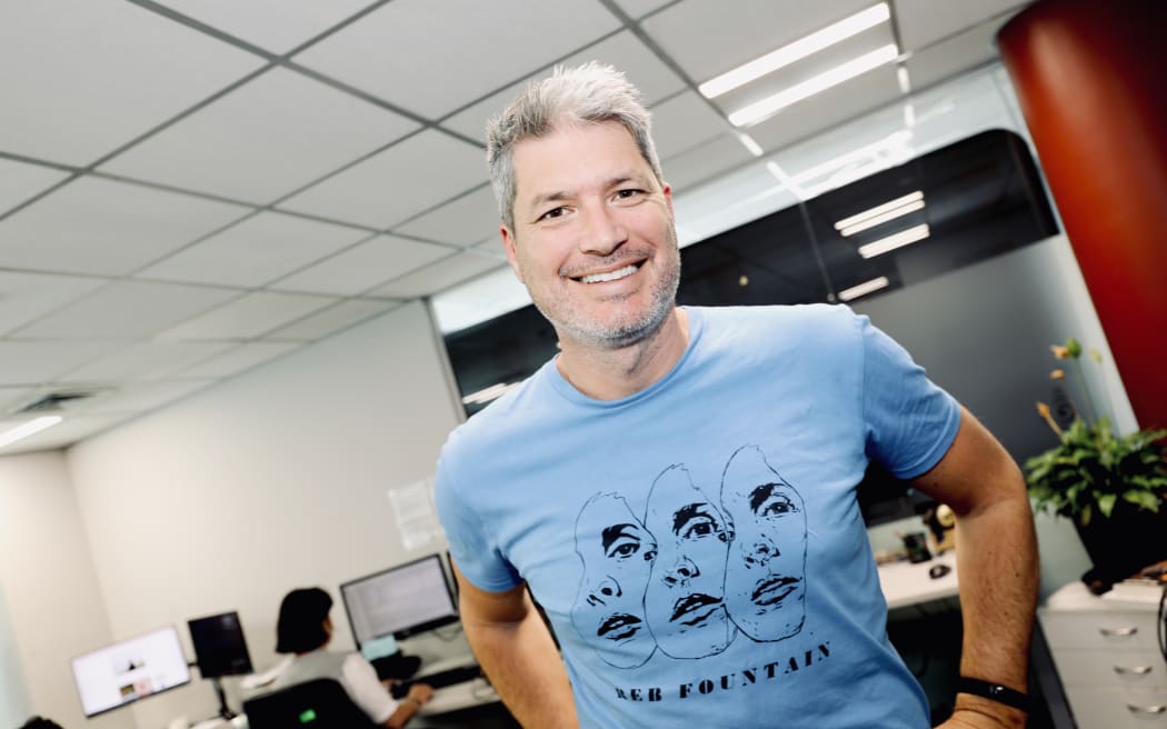 Jesse Mulligan wears a Reb Fountain t-shirt for NZ Music T-shirt Day 2024