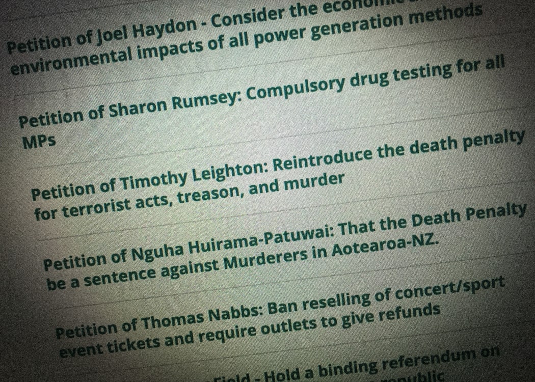 A few of the petitions currently open for signatures at the Parliament website.