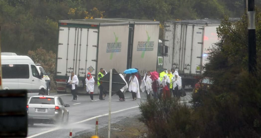 Survivors from the bus crash are led away from the scene. Photo / Ben Fraser
Rotorua Daily Post
04 September 2019