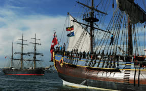 A replica of Captain Cook's ship the Endeavour at Sydney Harbour in 2012. The wooden vessel had just completed a 13-month 13,300 nautical mile circumnavigation of Australia.