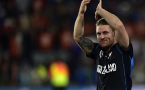 New Zealand's captain Brendon McCullum celebrates his team's win.