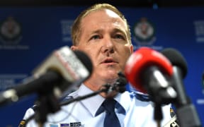 New South Wales Police Commissioner Mick Fuller (R) speaks at a press conference in Sydney on May 24, 2017.