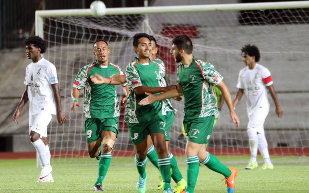 Lupe Ole Soaga celebrate a goal against AS Magenta.