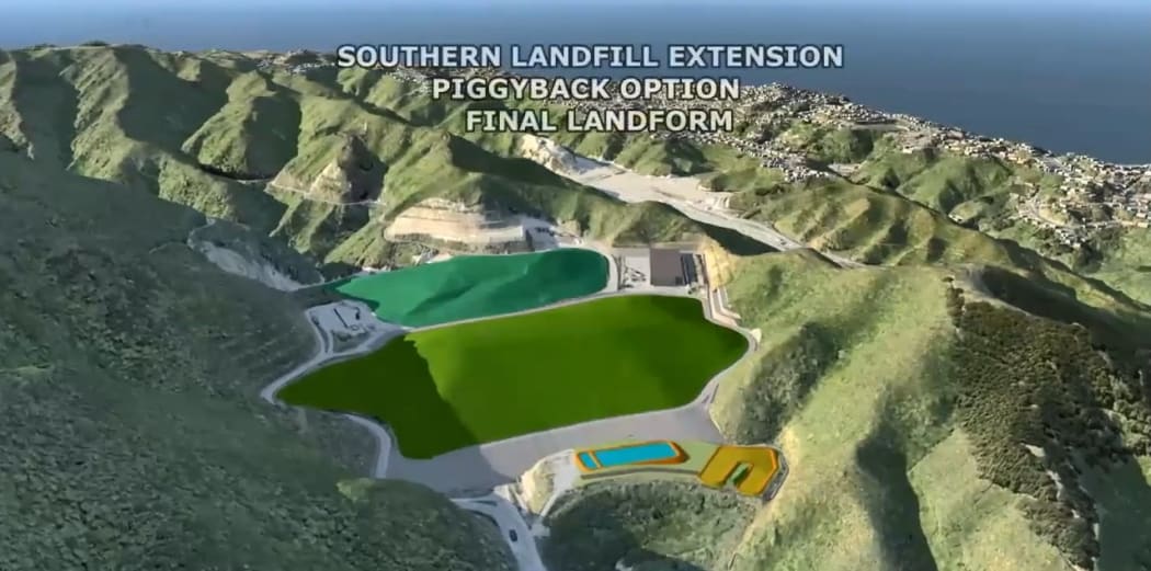 Image of the proposed ‘piggy back’ expansion of the Southern Landfill, with the expanded section front centre.