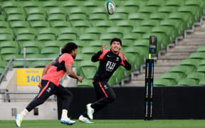 Simione Kuruvoli (left) and Isaac Washington-Ravula train with the Flying Fijians at the Aviva Stadium, Dublin on November 22, 2024 before the Test match against Ireland. The two players will be vying for spots in the Flying Fijians in 2025. Photo: INPHO/Andrew Conan
