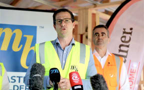 Building and Construction Minister Chris Penk make an announcment at Waitoki, North of Auckland on 28 April 2025.