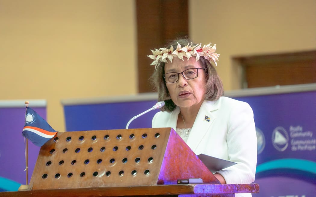 Marshall Islands, President, Dr Hilda C. Heine, during her keynote speech on the first day of the 15th Triennial Conference of Pacific Women. 23 July 2024