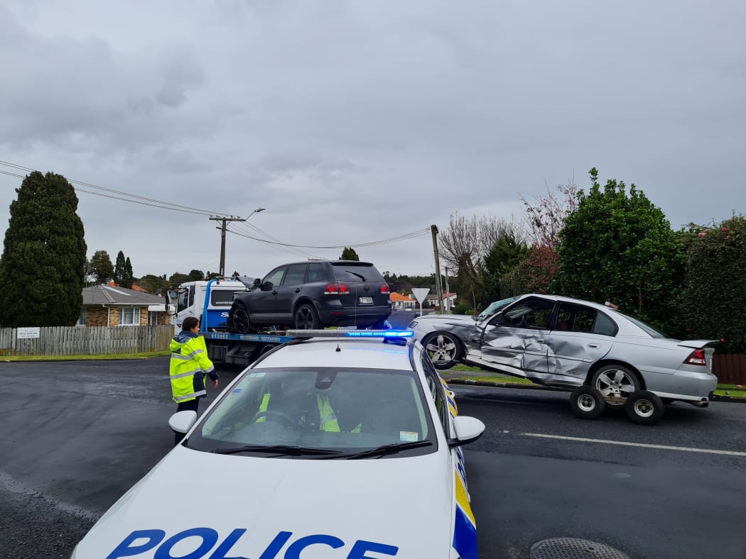 Damaged vehicles after an incident in Papakura.