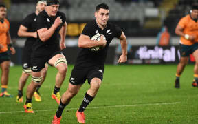 Will Jordan on the burst in the second Bledisloe Cup match