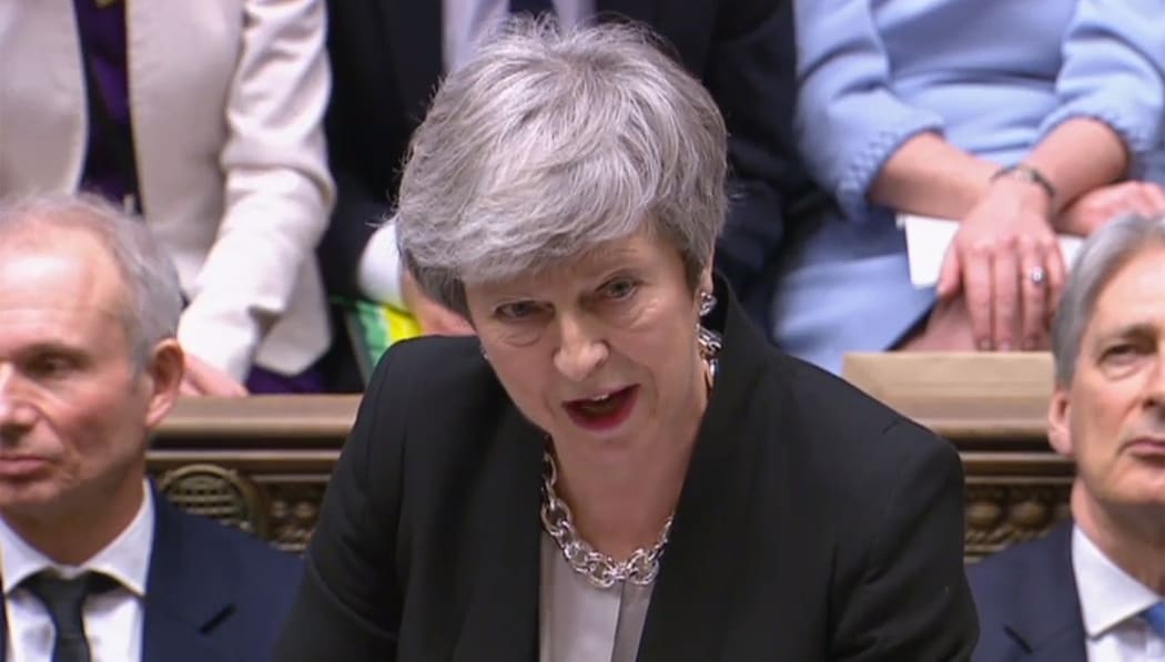Britain's Prime Minister Theresa May as she speaks during Prime Minister's Questions in the House of Commons in London on February 13, 2019