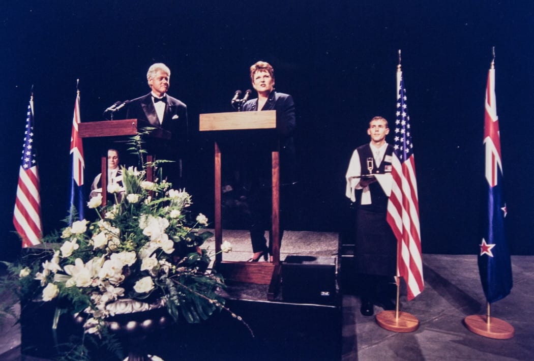 Jenny Shipley with Bill Clinton at the APEC state dinner in 1999.