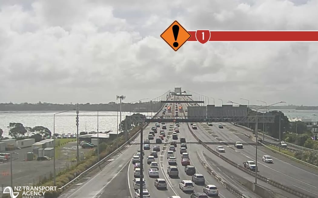 Traffic backed up on the Auckland Harbour Bridge after it was closed on 31 August, 2025.