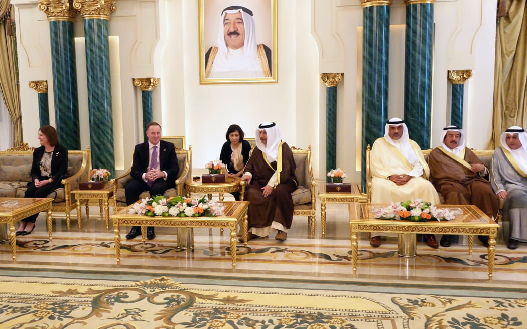 Prime Minister John Key and his wife Bronagh are immediately welcomed at Kuwait's airport.