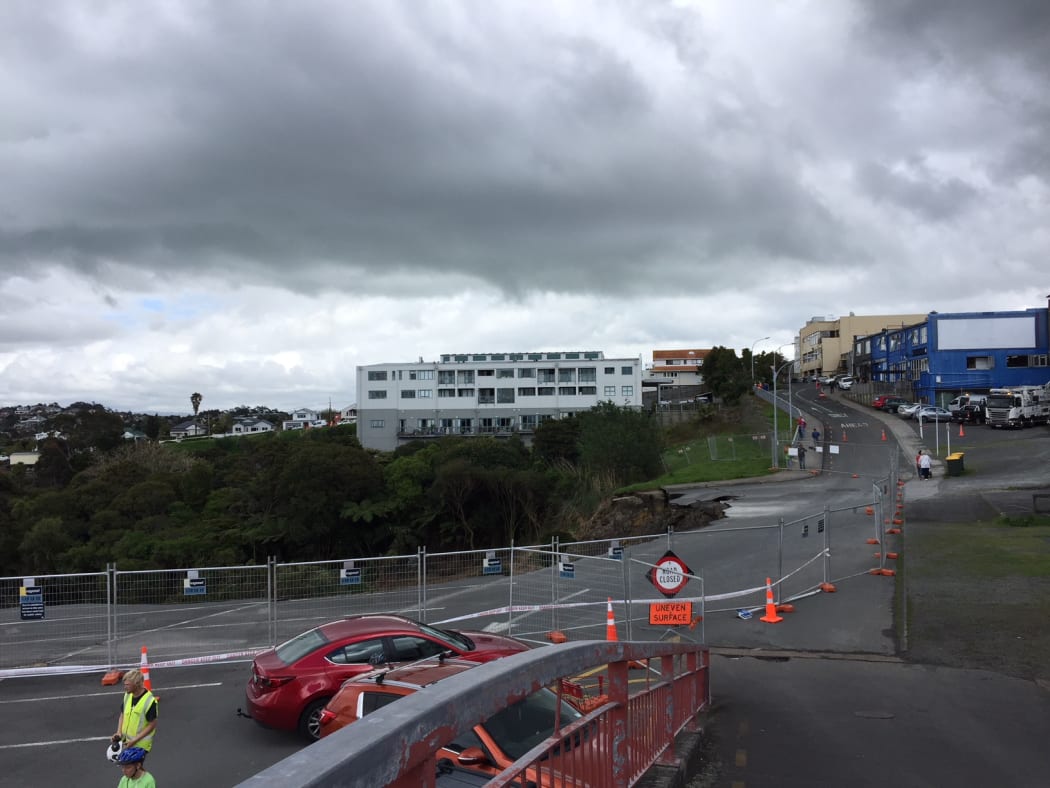 Part of the cordoned off carpark at Rawene Road, Birkenhead.
