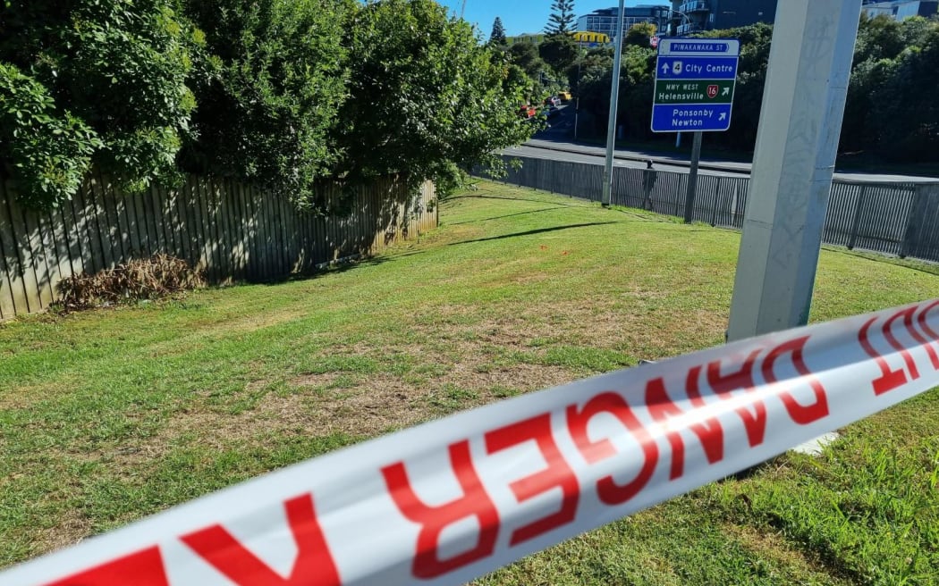 Scene of an electric scooter crash on Ian McKinnon Drive in Auckland's Eden Terrace.