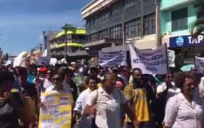 Nearly 900 people marched in support of ATS workers who claim they were locked out