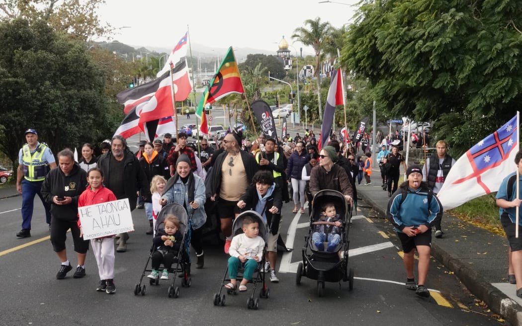 The 1300-strong hīkoi makes its way up the Dent Street hill in Whangārei.