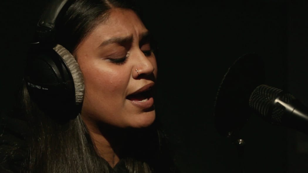Aaradhna performs with Sons of Zion in the RNZ Auckland studios