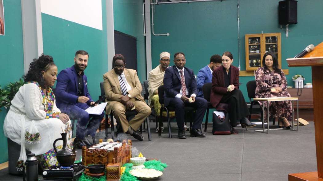 Ethiopian coffee is prepared for the PM and guests.
