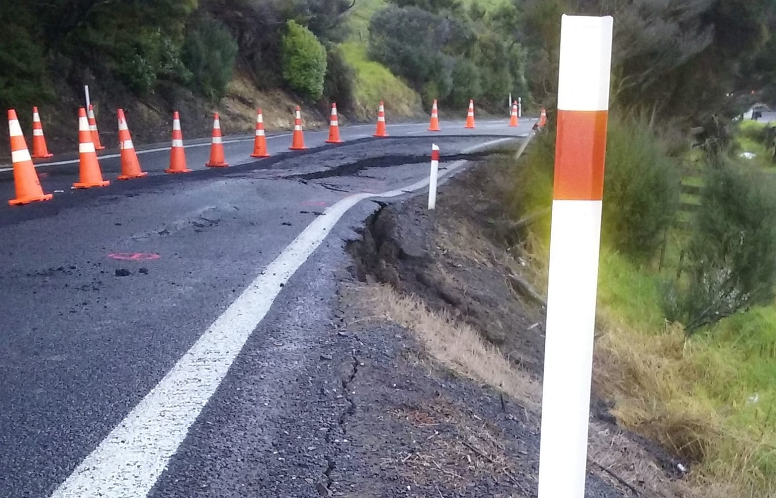 A slip has partly closed State Highway 25 south of Coromandel Town.